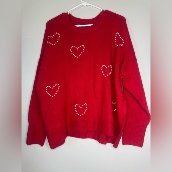 Nwt Vince Camuto Red Heart Pattern Sweater - Picture 2 of 4
